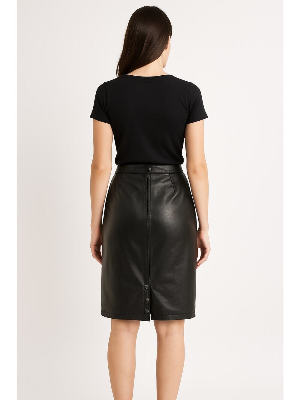 80’s GIII Black Leather Pencil Skirt w/ Snap Slit Closing Back medium